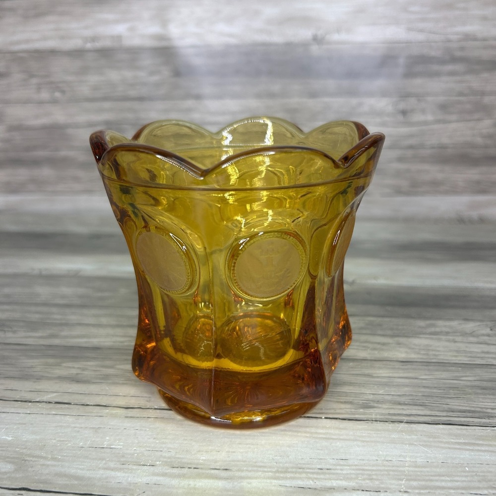 Fostoria Amber Coin Glass Candy‎ Jar Dish Eagle Vintage Fairy